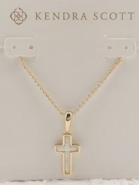 Kendra Scott Cross Gold Pendant Necklace in Kyocera Opal